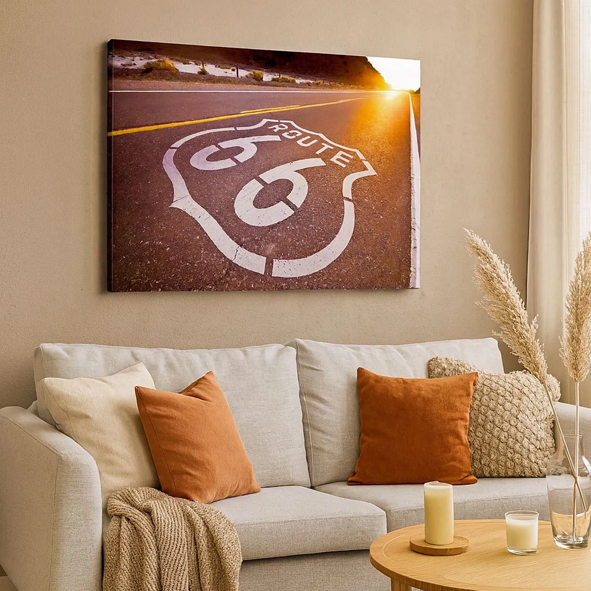 Obraz na plátně - Route 66 při západu slunce - 70x50cm - Slavná silnice 66 - Moderní nástěnná dekorace do obývacího pokoje a ložnice ARTTOR