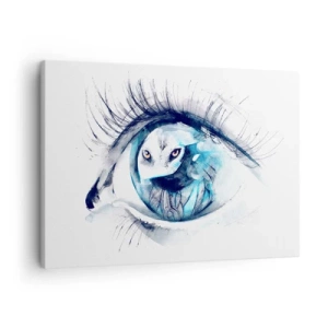 Obraz na plátně - Oko s obrázkem sovy v akvarelových odstínech modré - 70x50cm - Z očí do očí s divočinou - Moderní nástěnná dekorace do obývacího pokoje a ložnice ARTTOR