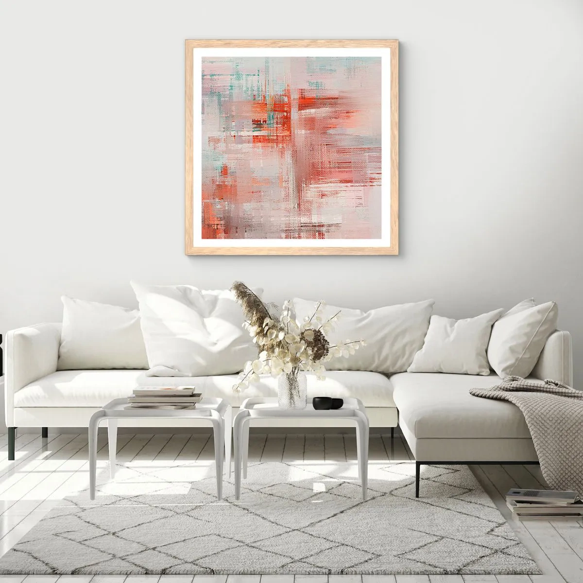 Plakát v rámu světlý dub - Zamlžené. Ale růžové - 30x30 cm