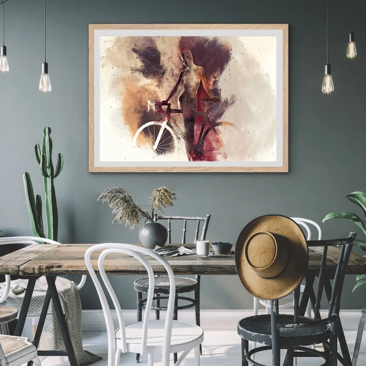 Plakát v rámu světlý dub - Cyklistická duše v mramorových tvarech - 91x61 cm