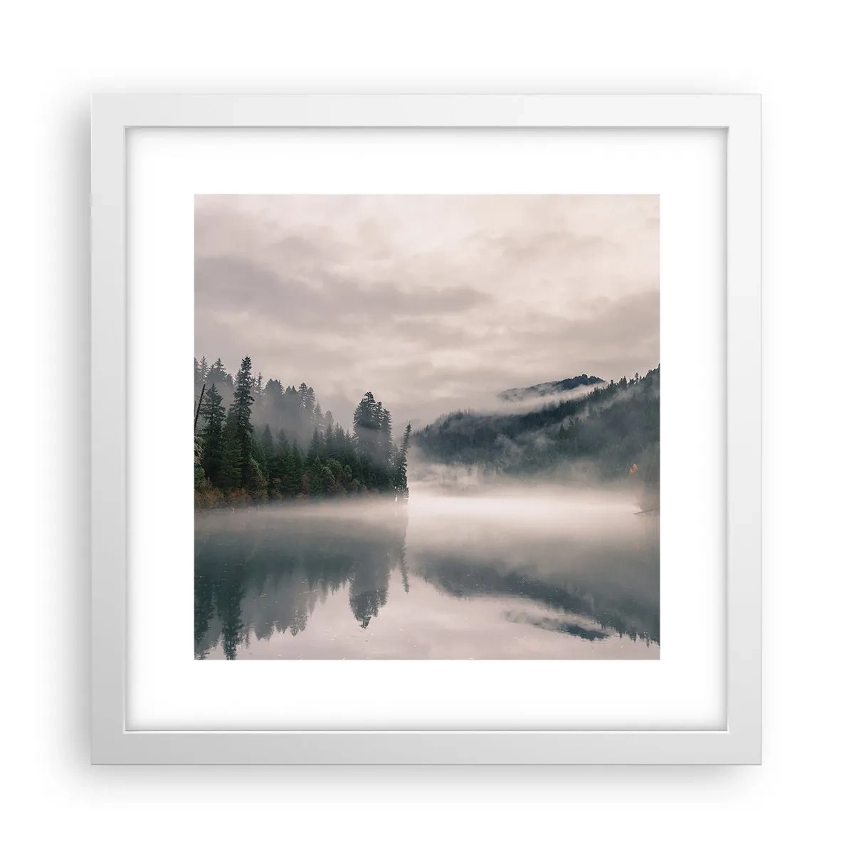 Plakát v bílém rámu - V zamyšlení, v mlze - 30x30 cm