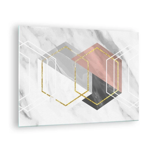 Obraz na skle - Zlaté geometrické tvary na mramorovém pozadí - 70x50cm - Řetězová kompozice - Moderní nástěnná dekorace do obývacího pokoje a ložnice ARTTOR