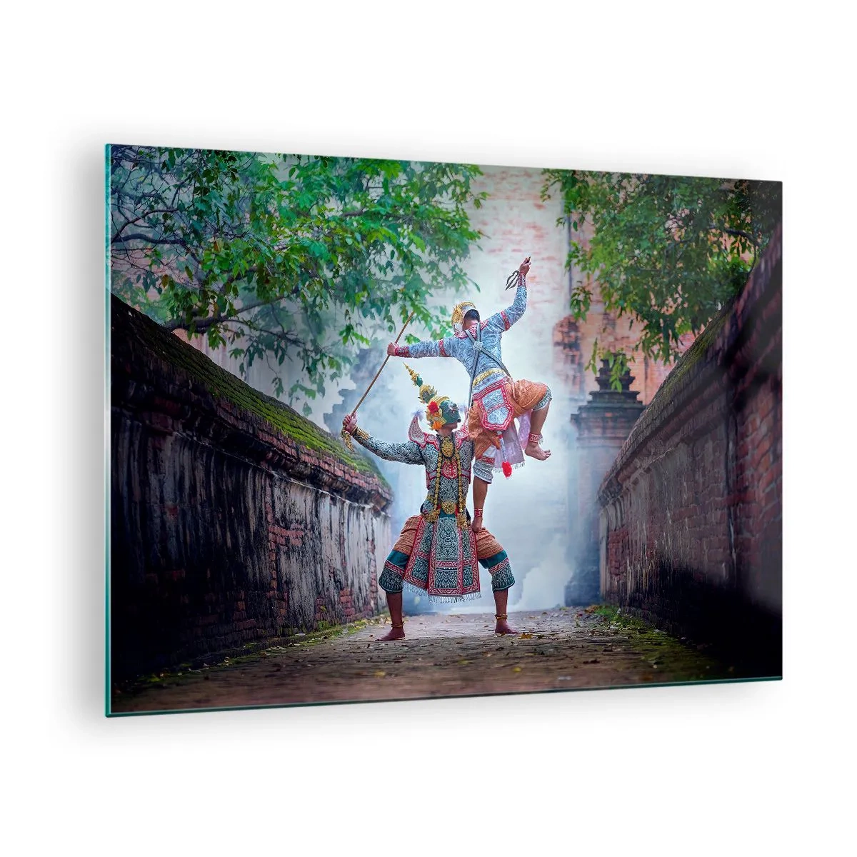 Obraz na skle - Tradiční tanec v historickém prostředí s pestrými barvami - 70x50cm - Vražedně krásný tanec - Moderní nástěnná dekorace do obývacího pokoje a ložnice ARTTOR