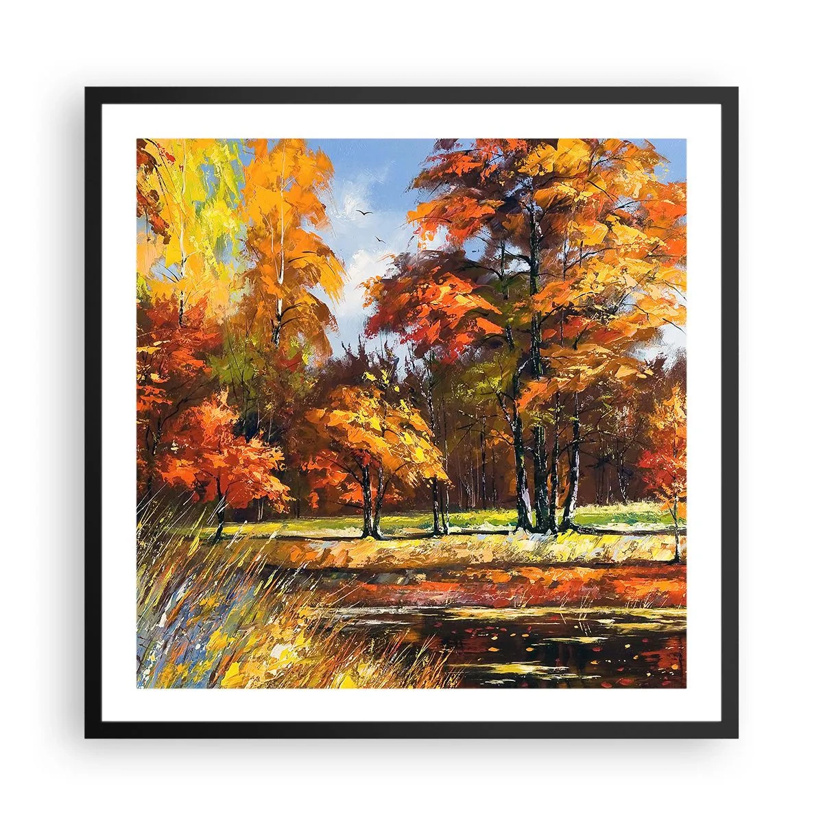 Plakát v černém rámu - Krajinka ve zlaté a hnědé - 60x60 cm