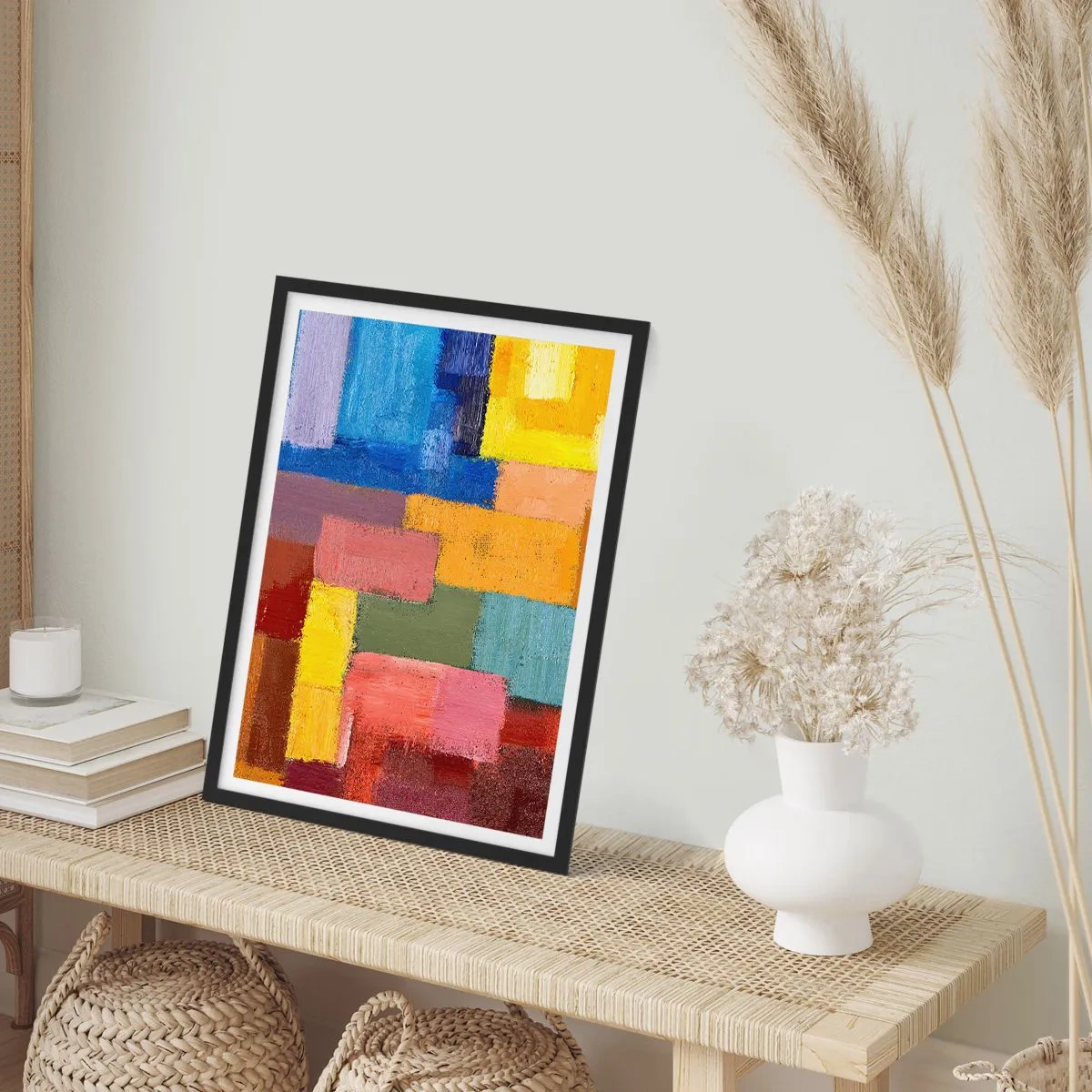 Plakát v černém rámu - Abstraktní barevné obdélníky v harmonické kompozici - 50x70cm - Každý jiný, všechny barevné - Moderní nástěnná dekorace do obývacího pokoje a ložnice ARTTOR