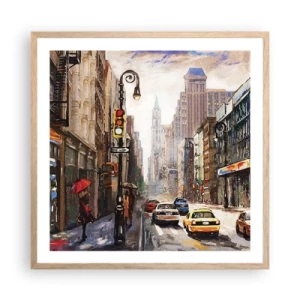 Plakát v rámu světlý dub - New York – barevný i v dešti - 60x60 cm