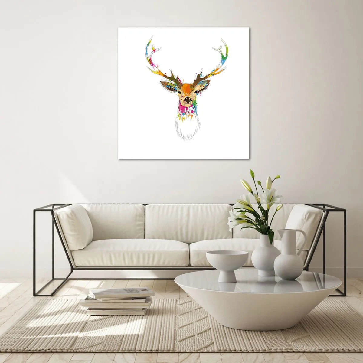 Obraz na skle - Líbezný jelínek vykoupaný v barvě - 40x40 cm