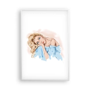Plakát v bílém rámu - Zasněná v modré - 61x91 cm
