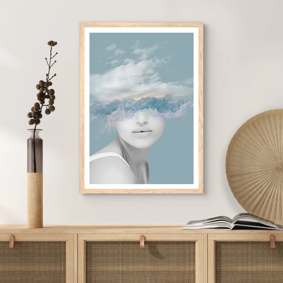 Plakát v rámu světlý dub - S hlavou v oblacích - 70x100 cm