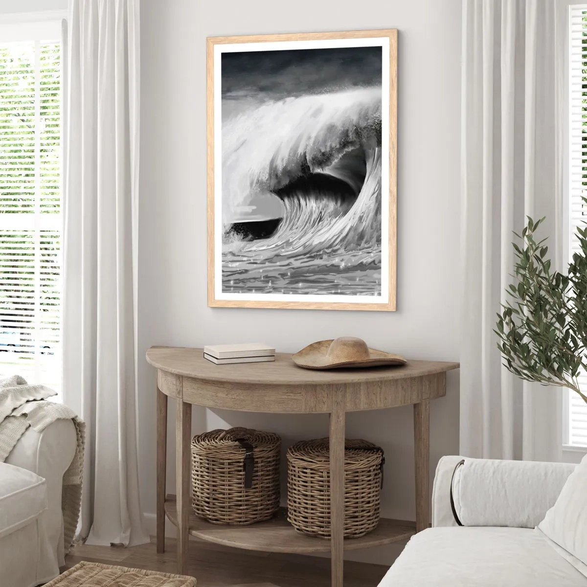 Plakát v rámu světlý dub - Hněv oceánu - 50x70 cm