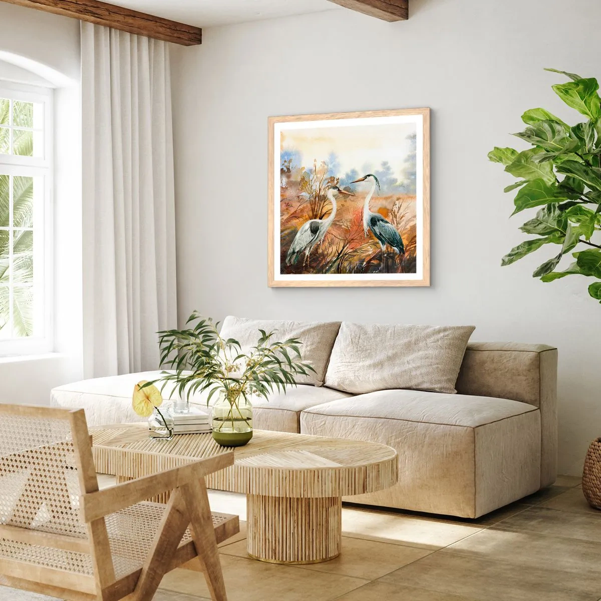 Plakát v rámu světlý dub - Kam na podzim? - 50x50 cm