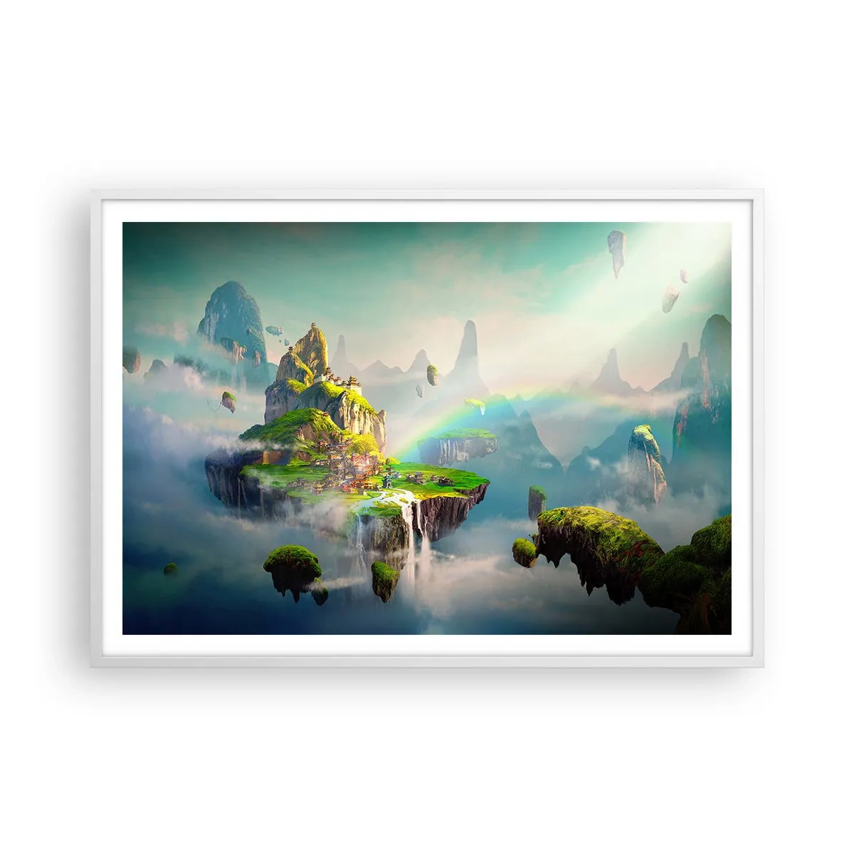 Plakát v bílém rámu - Uprostřed nebe - šťastné ostrovy - 100x70 cm