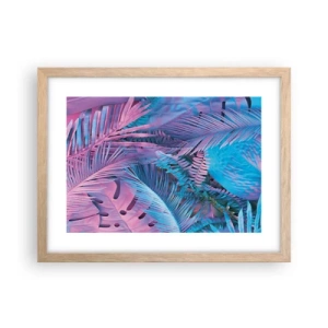 Plakát v rámu světlý dub - Tropy v růžové a modré - 40x30 cm