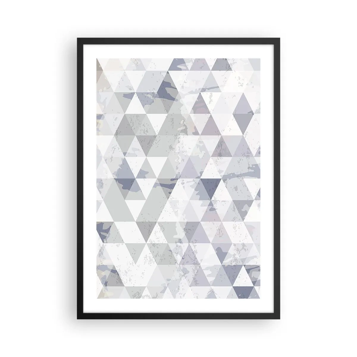 Plakát v černém rámu - Geometrický vzor trojúhelníků v odstínech šedé - 50x70cm - V rytmu na tři - Moderní nástěnná dekorace do obývacího pokoje a ložnice ARTTOR