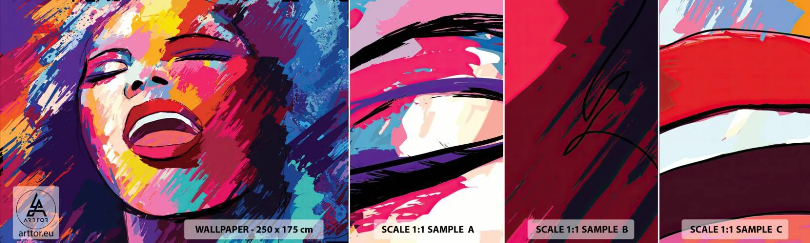 Vzor Fototapety Samolepicí Deluxe Sticker - Vyzpívat celý život - Zpěvák, Abstrakce, Portrét ženy - 100x30 cm