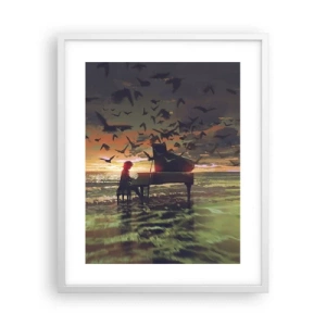 Plakát v bílém rámu - Koncert na piano a vlny - 40x50 cm