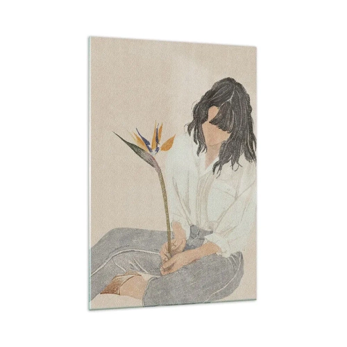 Obraz na skle - Portrét s exotickou květinou - 70x100 cm