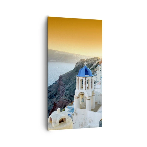Obraz na plátně - Santorini - přitulené ke skalám - 65x120 cm