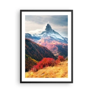 Plakát v černém rámu - Podzimní horská krajina se zasněženým vrcholem - 50x70cm - Alpský podzim - Moderní nástěnná dekorace do obývacího pokoje a ložnice ARTTOR