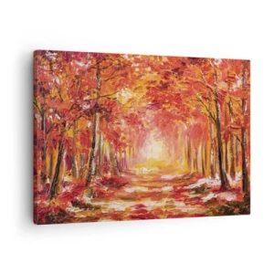 Obraz na plátně - Podzimní les v odstínech mědi a zlata - 70x50cm - Měděný les - Moderní nástěnná dekorace do obývacího pokoje a ložnice ARTTOR