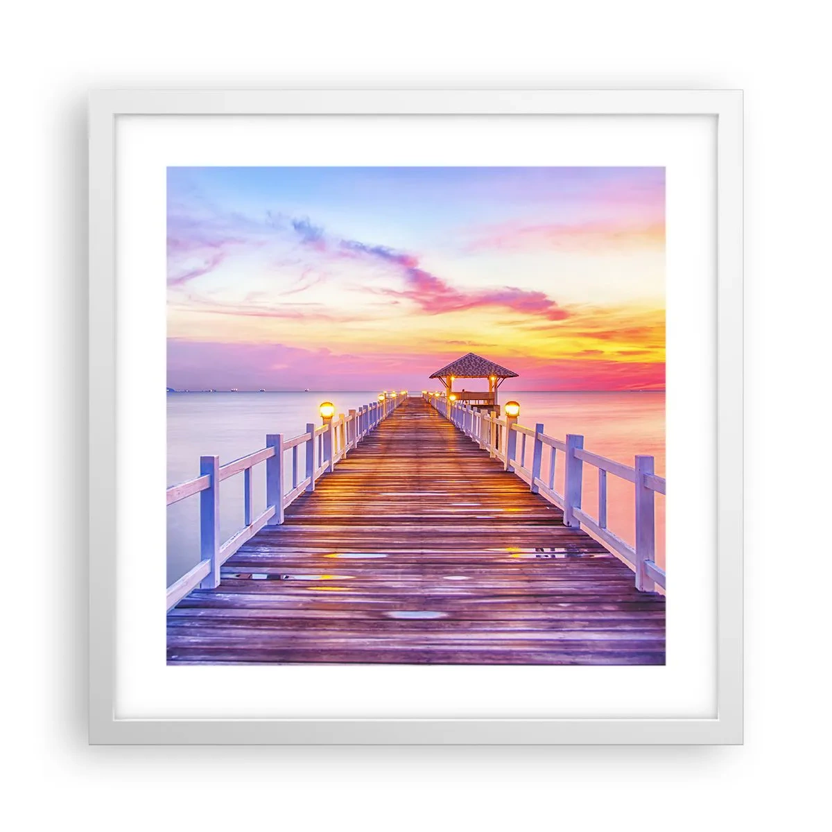 Plakát v bílém rámu - Liliově-zlaté ticho večera - 40x40 cm