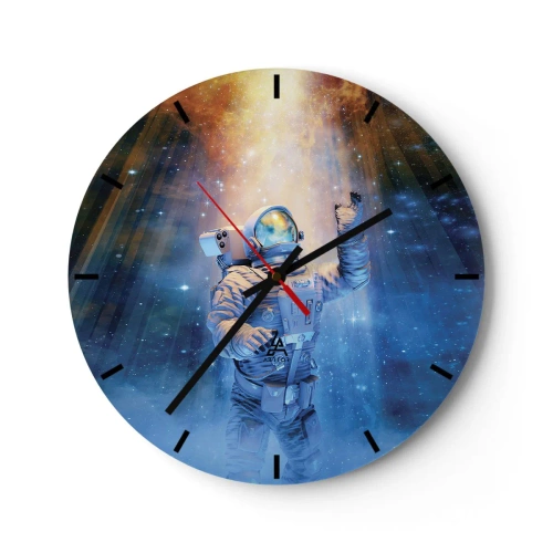 Nástěnné hodiny - Astronaut unášený vesmírem ve světle hvězd - 30x30cm - Konečně v cíli - Moderní nástěnná dekorace do obývacího pokoje, kuchyně a ložnice ARTTOR