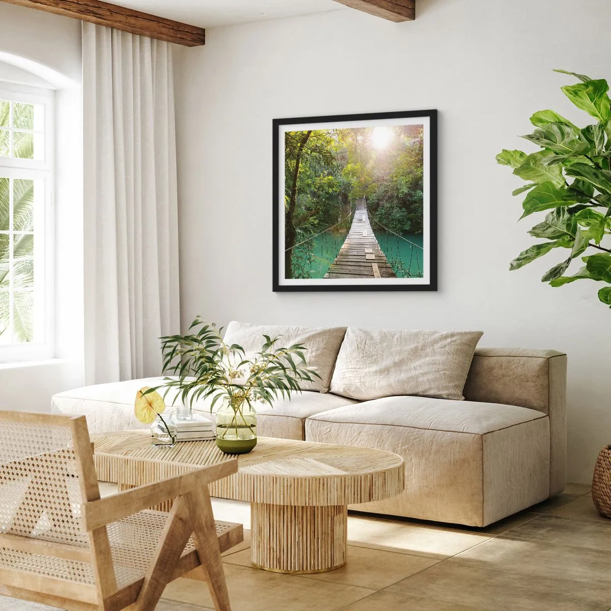 Plakát v černém rámu - Nad azurovou vodou do azurového lesa - 50x50 cm