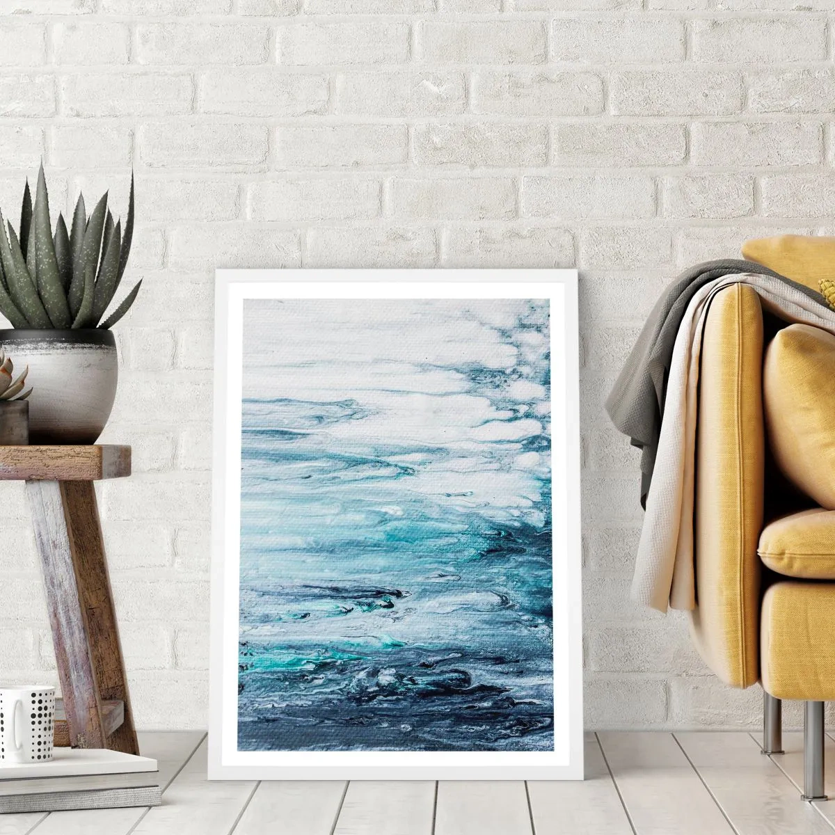 Plakát v bílém rámu - Modré rampouchy - 50x70 cm