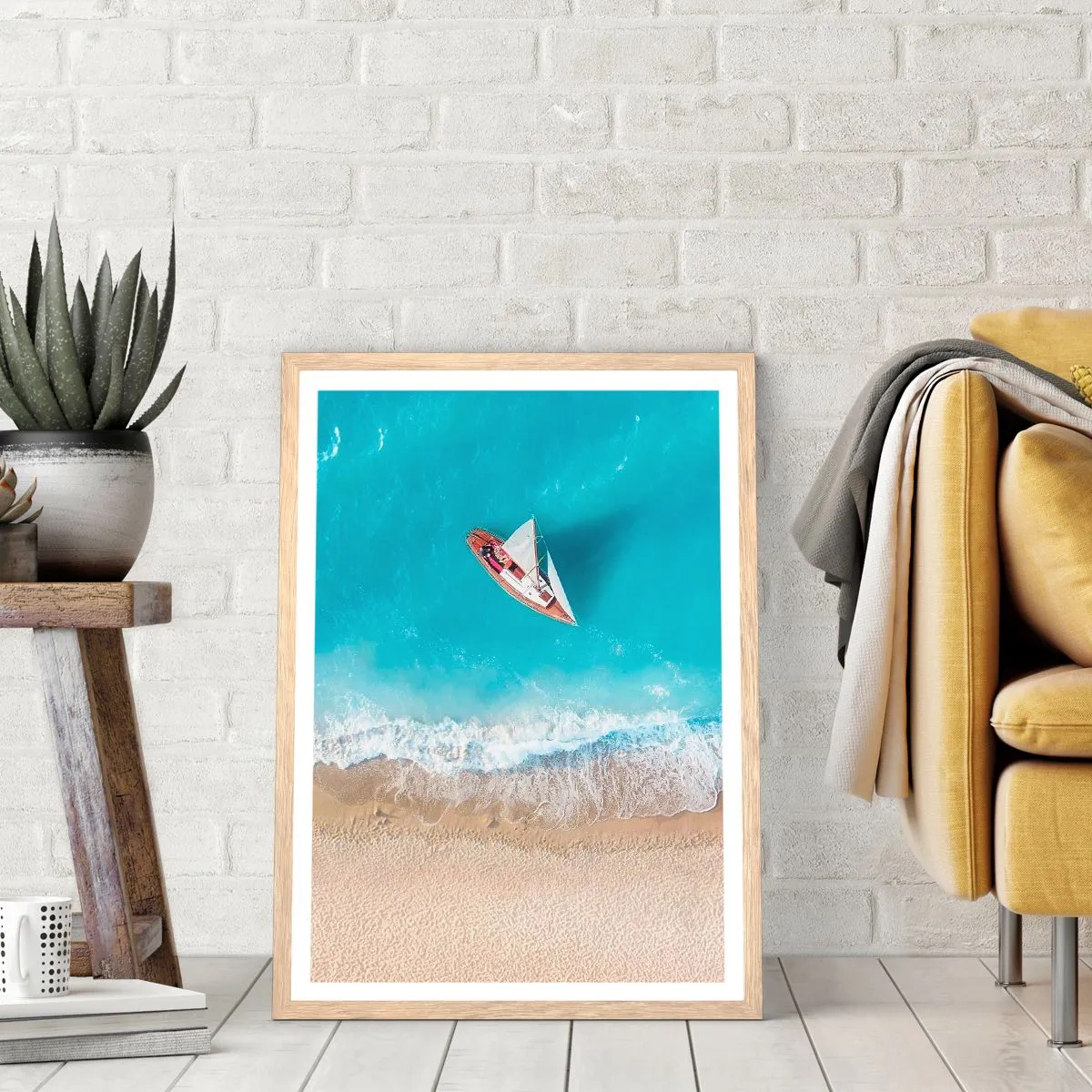 Plakát v rámu světlý dub - Na hranici modré a zlaté - 70x100 cm