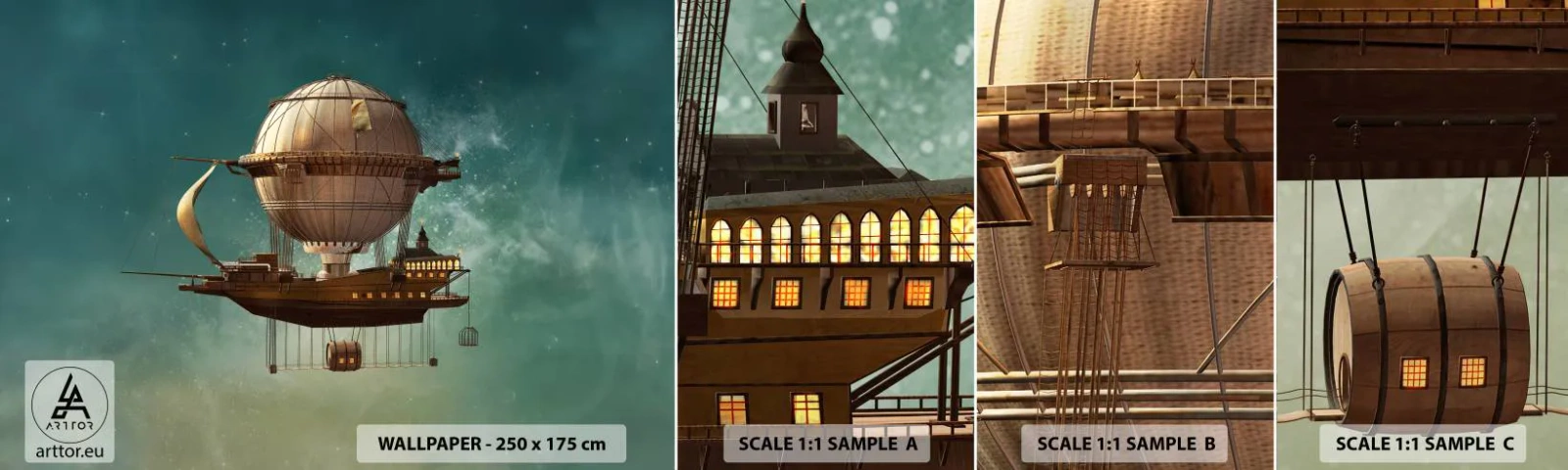 Fototapeta Vzorek Standard Eco - Julius Verne zdraví - Retro, Výlet, Balón - 100x30 cm