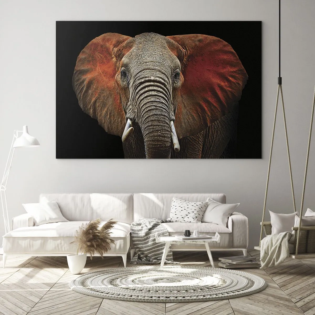 Obraz na skle - Portrét majestátního slona na černém pozadí - 70x50cm - Jsem divoký, a ty? - Moderní nástěnná dekorace do obývacího pokoje a ložnice ARTTOR