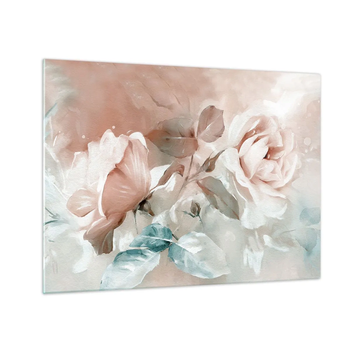 Obraz na skle - Jemné pastelové akvarelové růže na světlém pozadí - 70x50cm - Duch romantismu - Moderní nástěnná dekorace do obývacího pokoje a ložnice ARTTOR