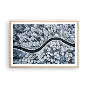 Plakát v rámu světlý dub - Zimním lesem - 91x61 cm