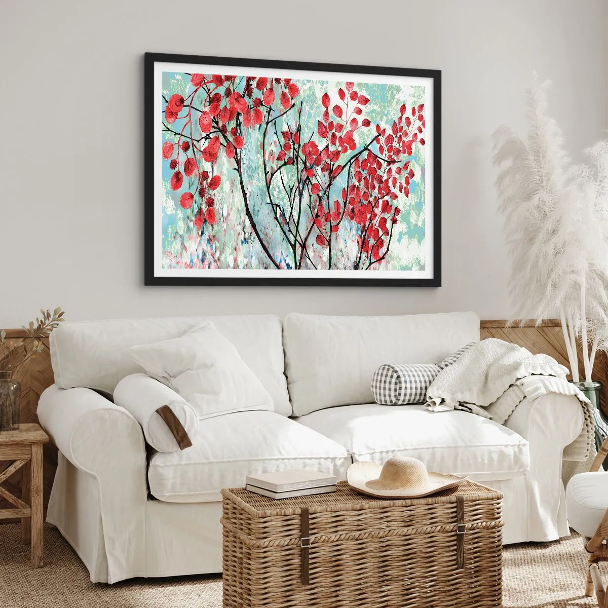 Plakát v černém rámu - Strom v šarlatové - 70x50 cm