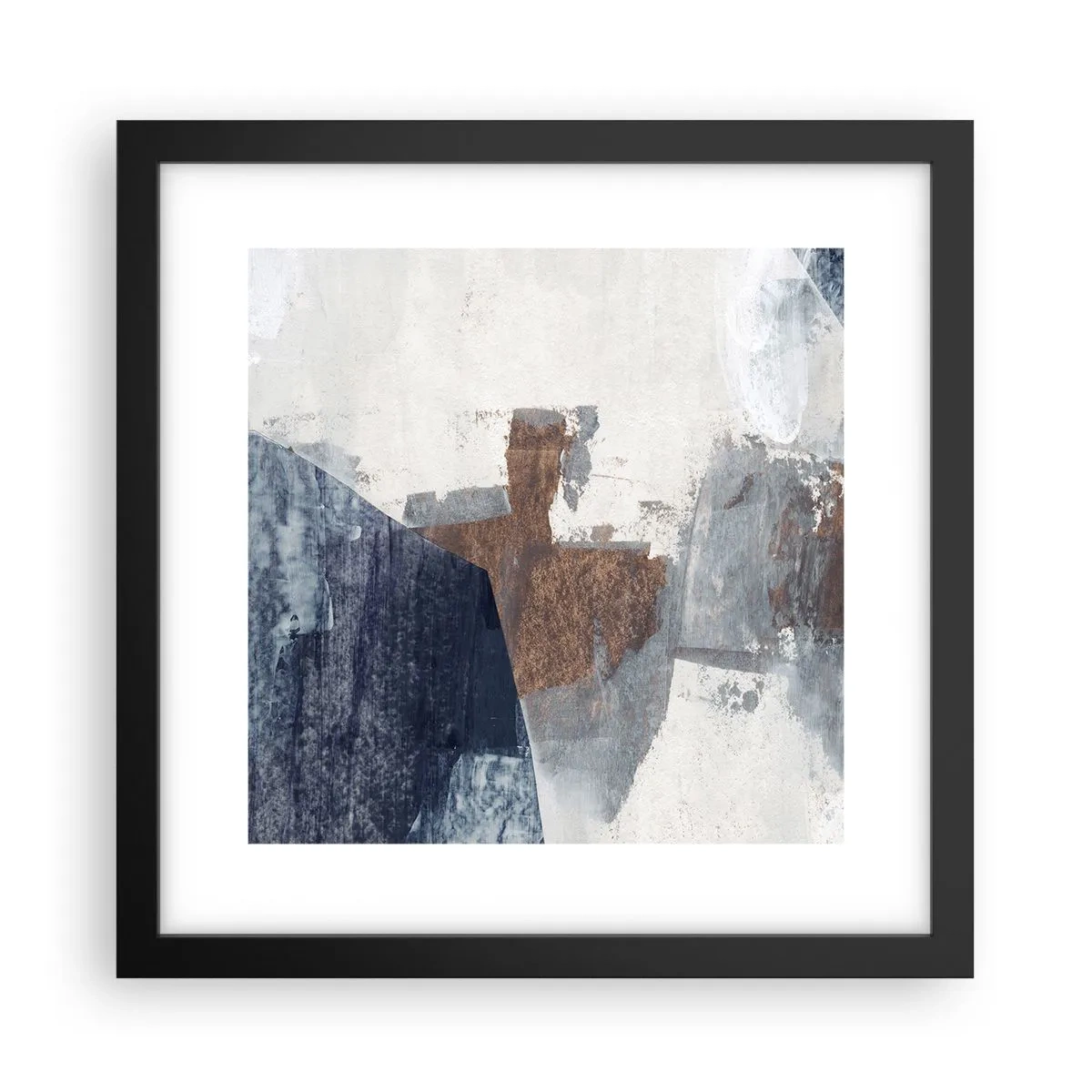 Plakát v černém rámu - Modro-hnědé tvary - 30x30 cm