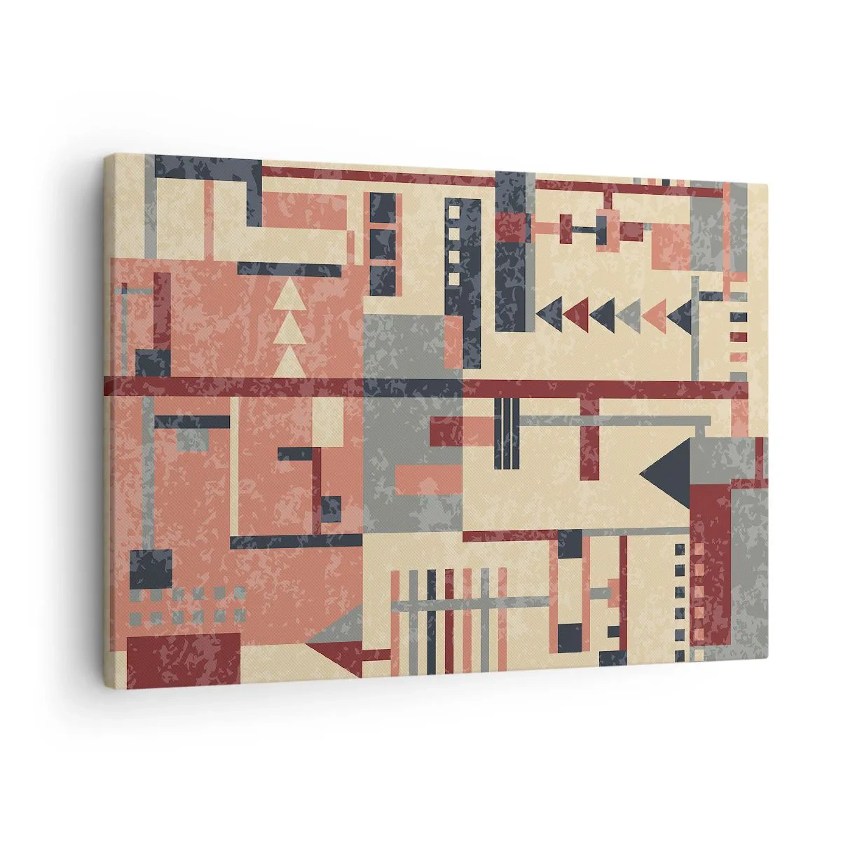 Obraz na plátně - Geometrický vzor v pastelových odstínech béžové, červené a šedé - 70x50cm - Vodorovná a svislá kombinace - Moderní nástěnná dekorace do obývacího pokoje a ložnice ARTTOR