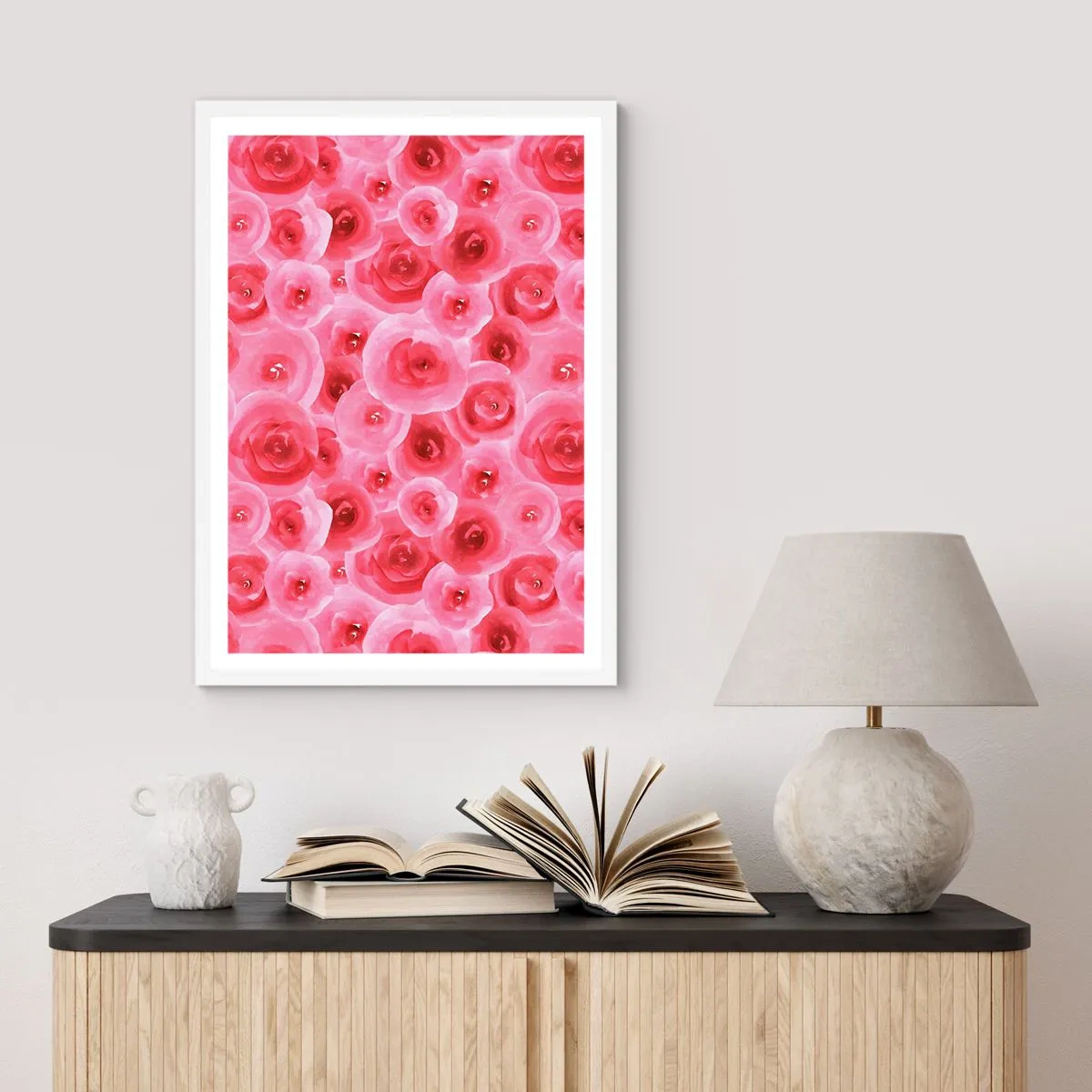Plakát v bílém rámu - Růže dole i nahoře - 70x100 cm