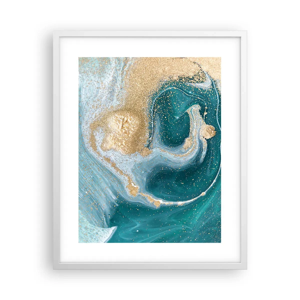Plakát v bílém rámu - Vír zlaté a tyrkysové - 40x50 cm