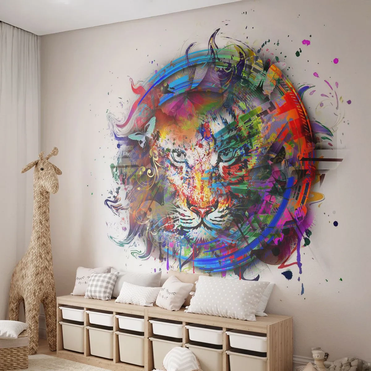 Fototapeta Samolepicí Deluxe Sticker - Skrývá se za duhovým závojem - Abstrakce, Tygr, Grafika - 250x175 cm