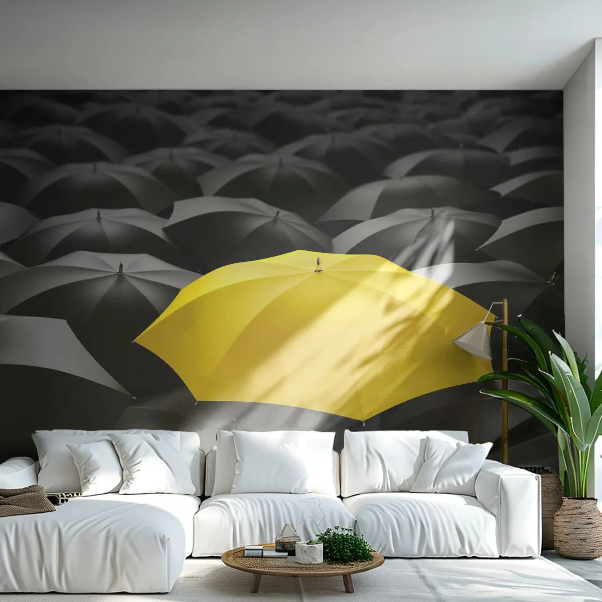 Fototapeta Samolepicí Deluxe Sticker - Sbohem smutku - Žluté deštníky, Grafika, Pojem - 250x175 cm
