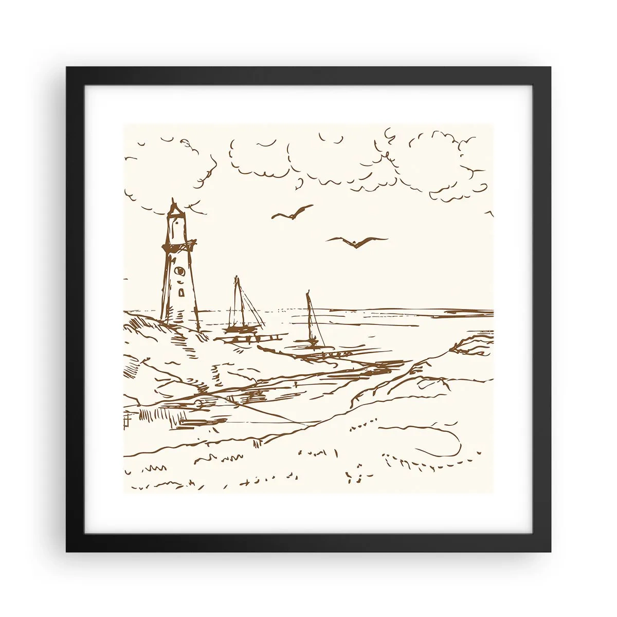 Plakát v černém rámu - Náčrt letních vzpomínek - 40x40 cm