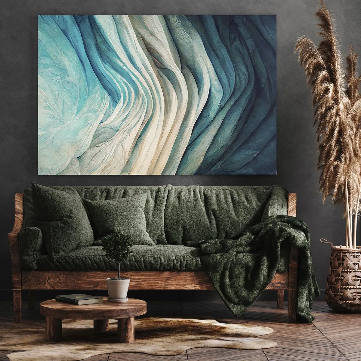 Obraz na plátně - Dynamické vlny v odstínech modré a bílé - 70x50cm - Modrá neukojitelnost - Moderní nástěnná dekorace do obývacího pokoje a ložnice ARTTOR