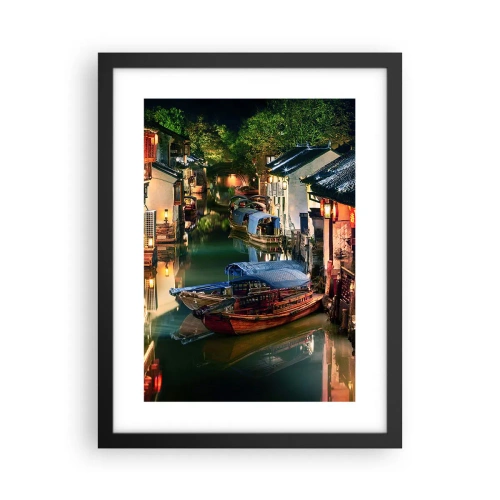 Plakát v černém rámu - Večer na čínské ulici - 30x40 cm