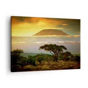 Obraz na plátně - Africká krajina s Kilimandžárem při východu slunce - 70x50cm - Sen cestovatele - Moderní nástěnná dekorace do obývacího pokoje a ložnice ARTTOR