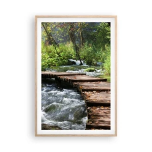 Plakát v rámu světlý dub - U zpěněného vodopádu - 61x91 cm