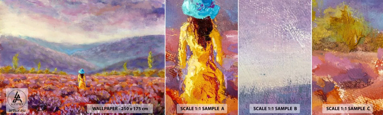 Vzor Fototapety Samolepicí Deluxe Sticker - V levandulovém světě - Krajina, Žena, Levandulové pole - 100x30 cm