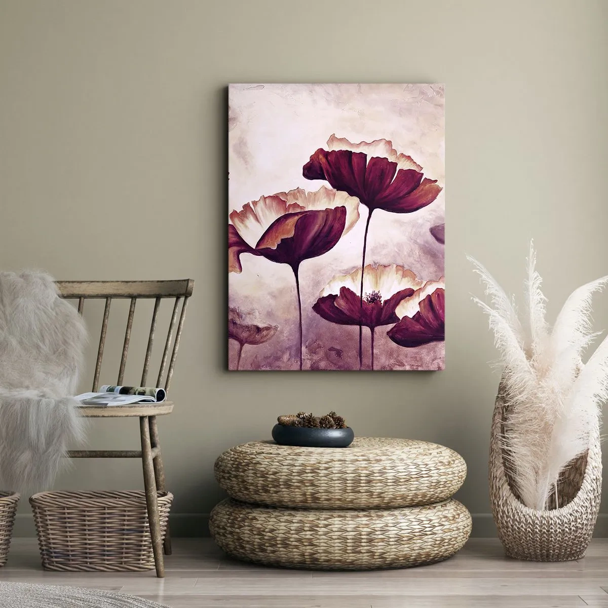 Obraz na plátně - Červený a bílý plátek - 55x100 cm