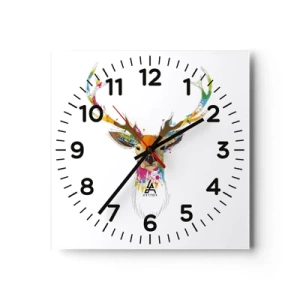 Nástěnné hodiny - Líbezný jelínek vykoupaný v barvě - 40x40 cm