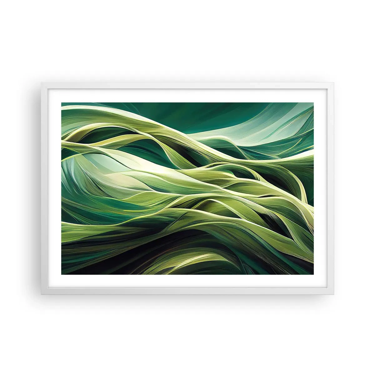 Plakát v bílém rámu - Abstraktní hra na zelenou - 70x50 cm