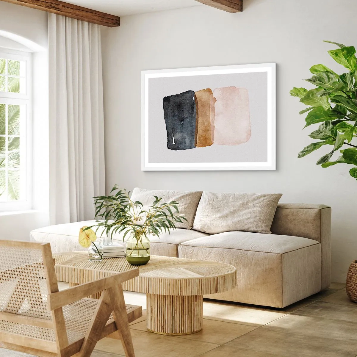 Plakát v bílém rámu - Kompozice zemitých barev - 91x61 cm